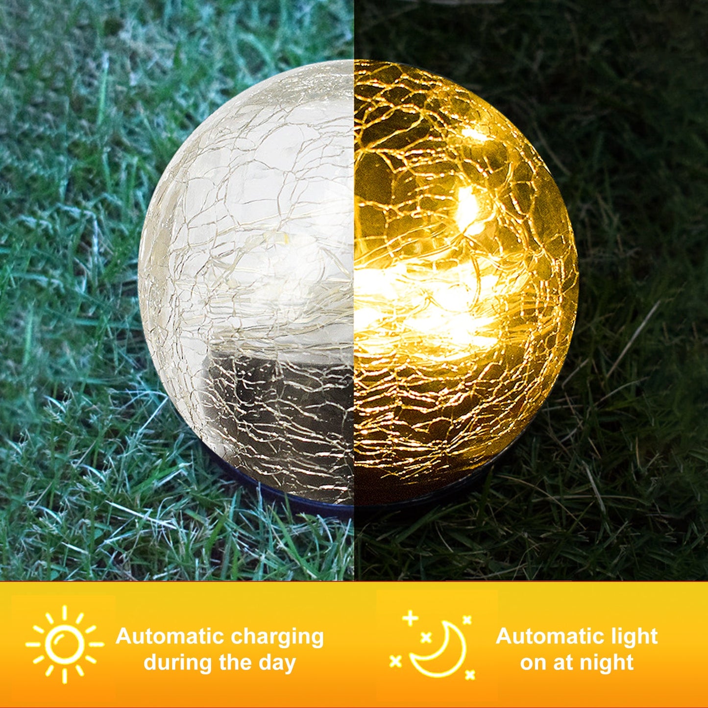 2-Piece Solar-Powered 5" Cracked Ball Lights