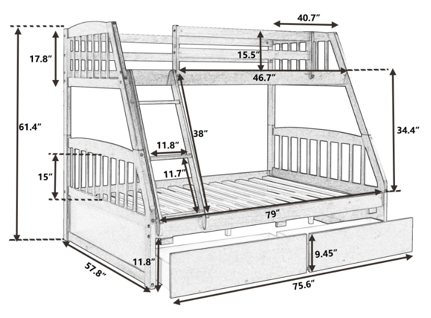 Twin-Over-Double Bunk Bed