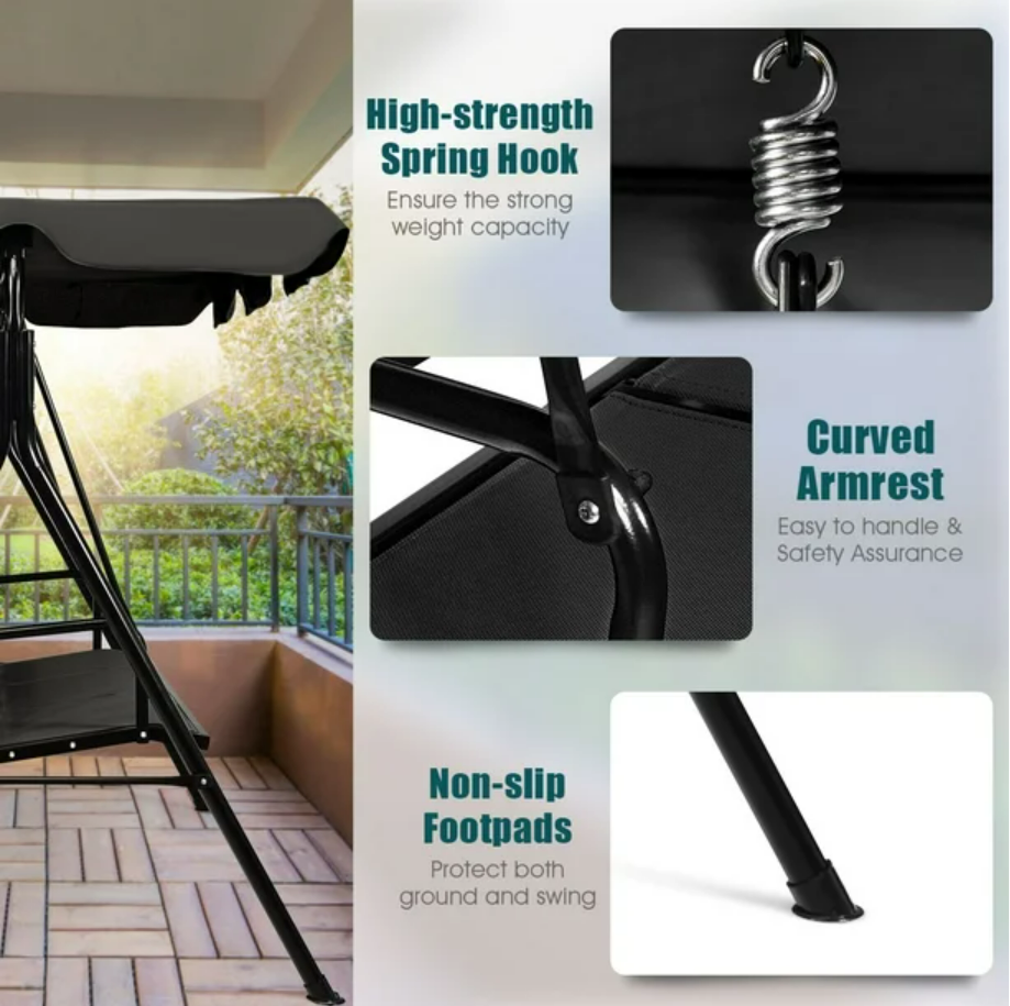 3-Seater Outdoor Swing with Adjustable Canopy