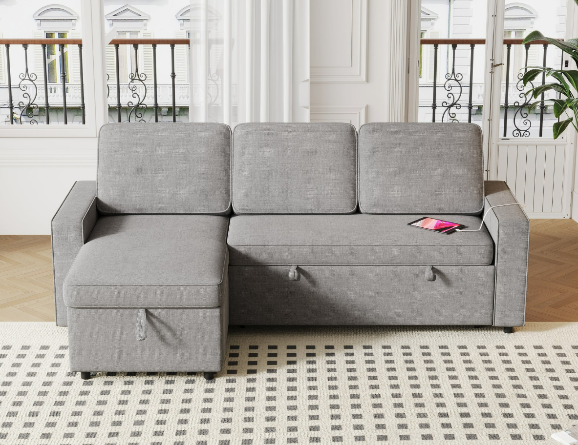 L-Shaped Couch with Storage & Pull-Out Sleeper