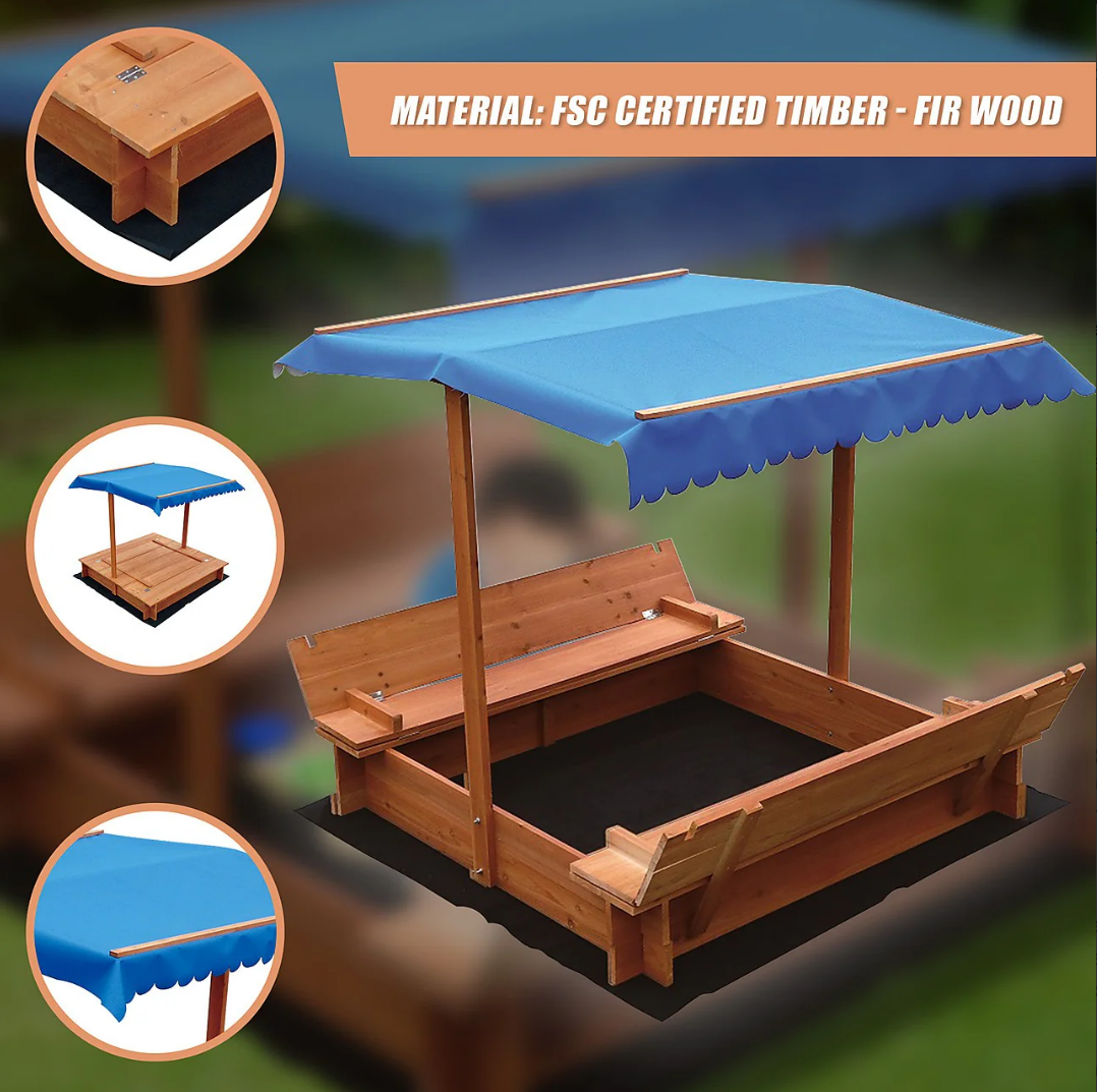 Kids Wooden Sandpit with Canopy