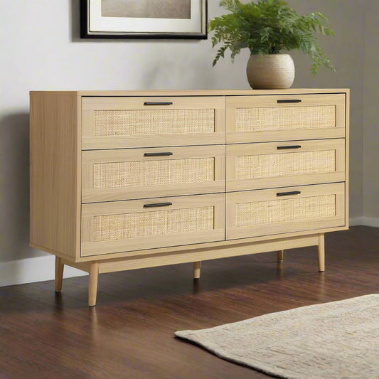 6-Drawer Rattan Dresser