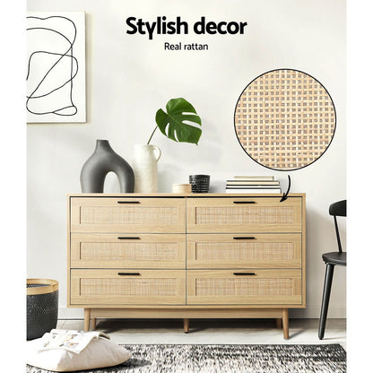 6-Drawer Rattan Dresser