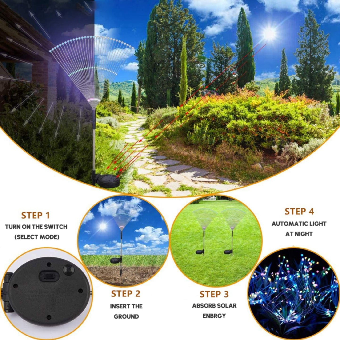 2-Piece Solar-Powered Firework Garden Lights