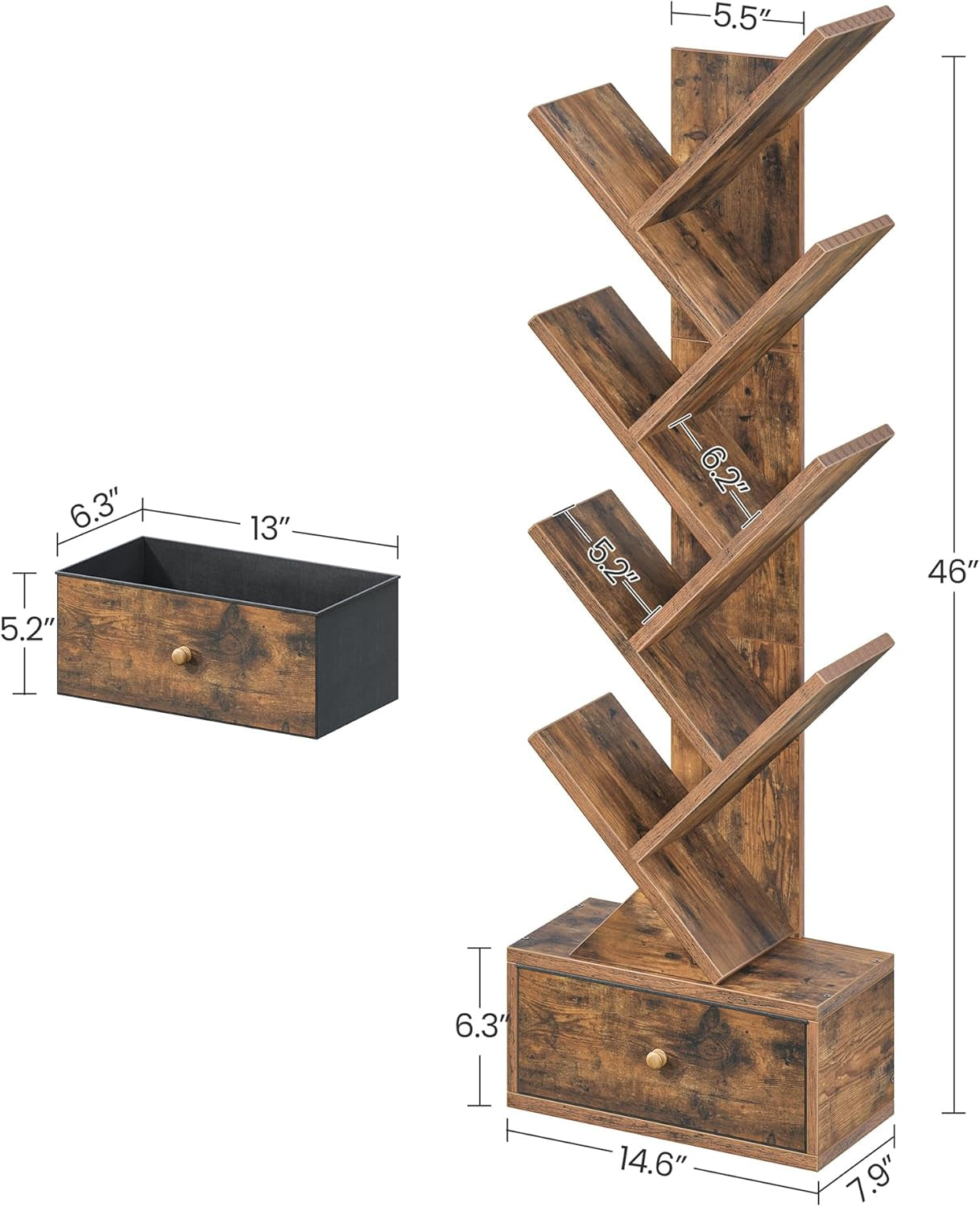 9-Tier Tree Bookshelf with Drawer
